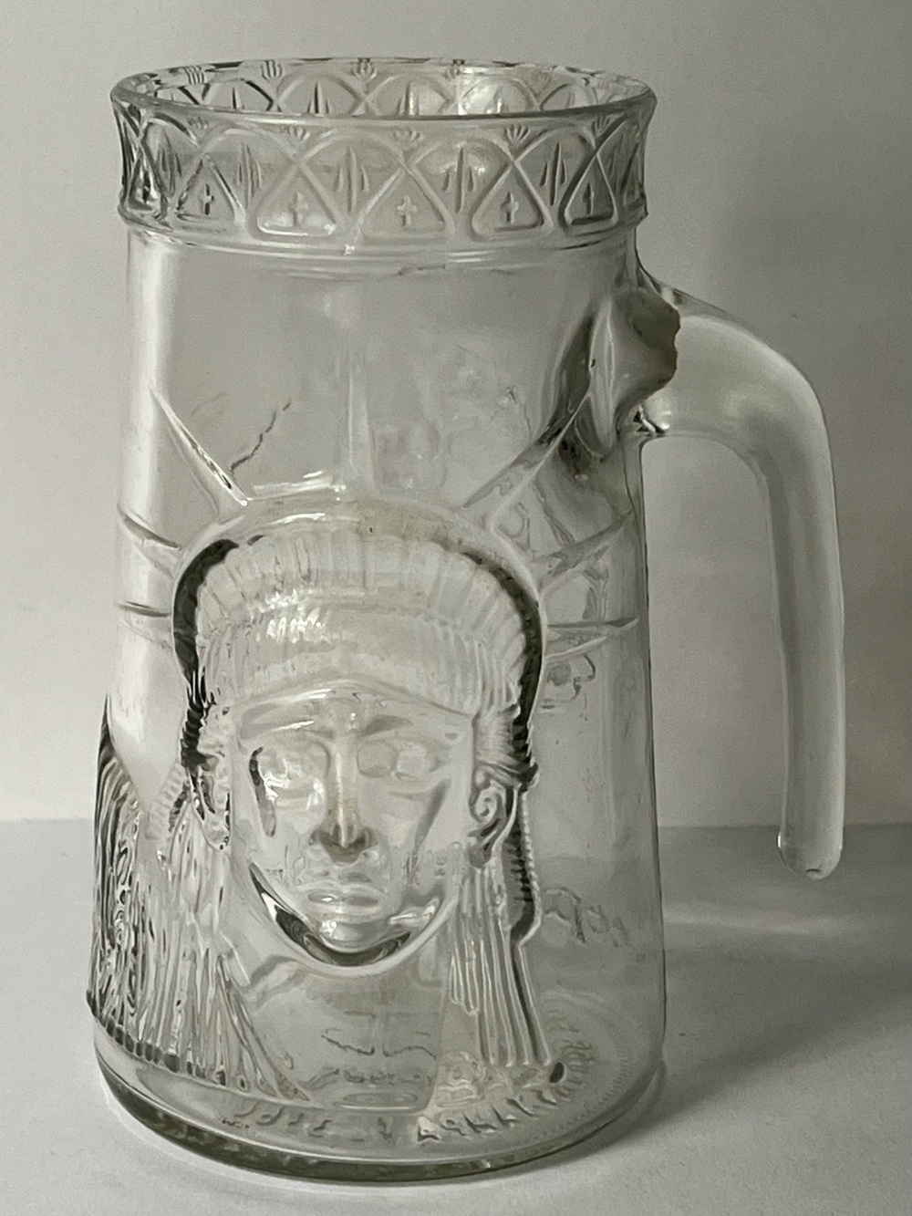 1985 Statue of Liberty, Centennial, clear glass mug, by Anchor Hocking 20oz size